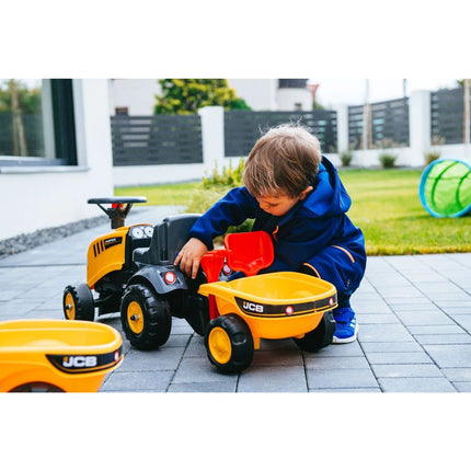 FALK Rutschtraktor Traktor JCB gelb mit Lenkrad und Kippanhänger
