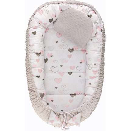 Harmo Babynestchen mit Minky-Kissen Graue Herzen