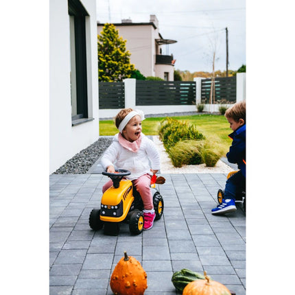 FALK Rutschtraktor Traktor JCB gelb mit Lenkrad und Kippanhänger