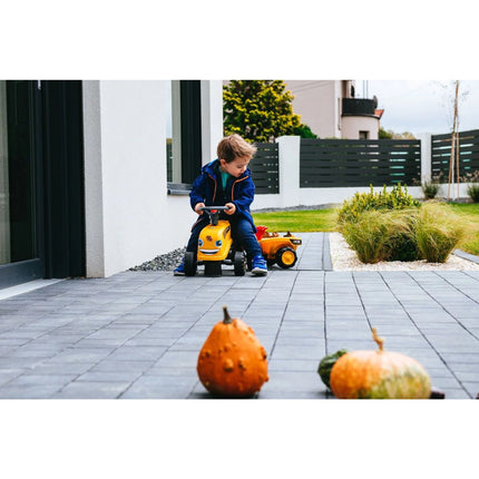 FALK Rutschtraktor Traktor JCB gelb mit Lenkrad und Kippanhänger