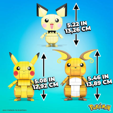 MEGA Baue und stelle Pikachu und sein Entwicklungs-Trio aus Pokémon zusammen