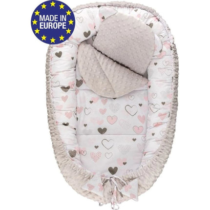 Harmo Babynestchen mit Minky-Kissen Graue Herzen