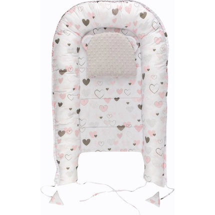 Harmo Babynestchen mit Minky-Kissen Graue Herzen