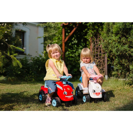 FALK Rutschfahrzeug Traktor Go Farm rot mit Lenkrad und Anhänger mit Ladefläche