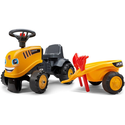 FALK Rutschtraktor Traktor JCB gelb mit Lenkrad und Kippanhänger