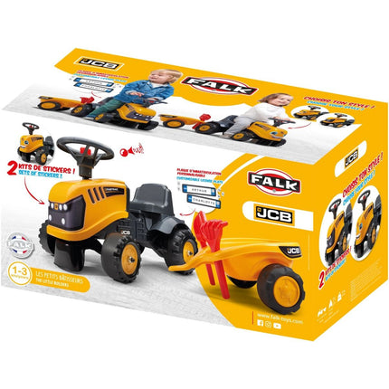 FALK Rutschtraktor Traktor JCB gelb mit Lenkrad und Kippanhänger