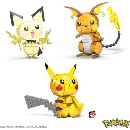 MEGA Baue und stelle Pikachu und sein Entwicklungs-Trio aus Pokémon zusammen