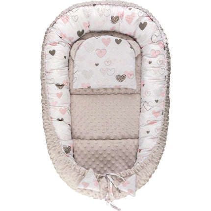 Harmo Babynestchen mit Minky-Kissen Graue Herzen