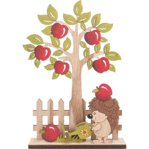 Holzbaum mit Zaun und Igel 23 cm
