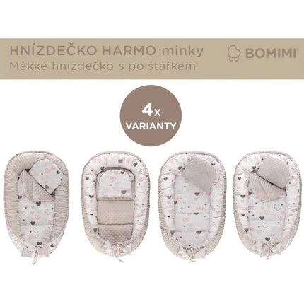 Harmo Babynestchen mit Minky-Kissen Graue Herzen
