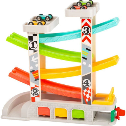 Small Foot Rennstrecke mit Parkplatz und Garagen