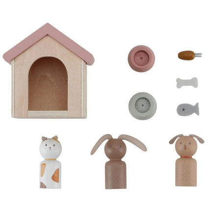 Set Haustiere für das Puppenhaus aus Holz