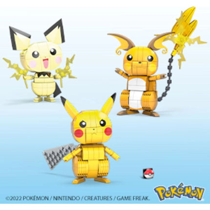 MEGA Baue und stelle Pikachu und sein Entwicklungs-Trio aus Pokémon zusammen