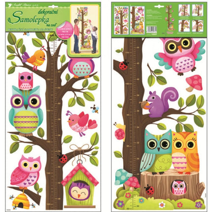 Wandaufkleber Kindermesslatte Baum mit Eulen 120 x 32 cm