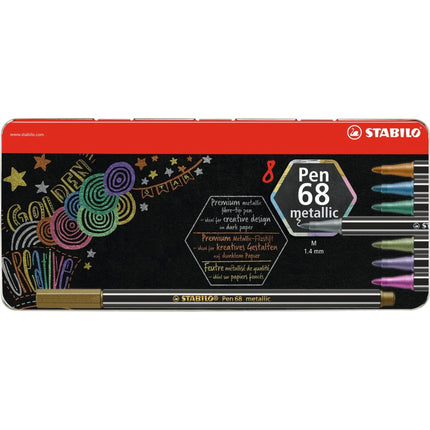 STABILO Premium-Fasermaler metallic Pen 68 metallic Set in Blechdose 8 Stk.