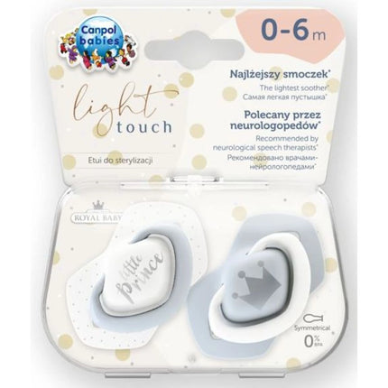 Set symmetrischer Silikonschnuller Light touch 0–6 m Royal Baby blau