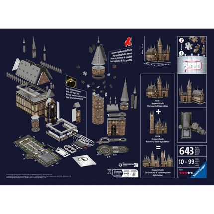 Ravensburger 3D Puzzle: Hogwarts Schloss Große Halle Nacht-Edition 540 Teile - Harry Potter