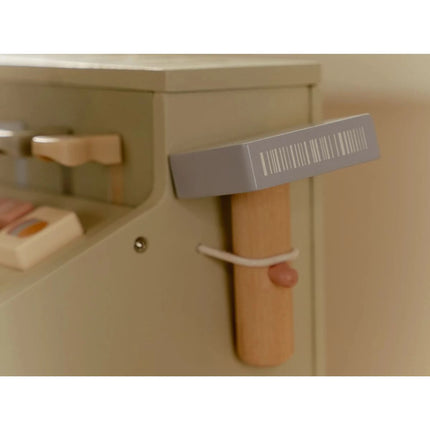 Holzkasse mit Scanner und Kartenleser