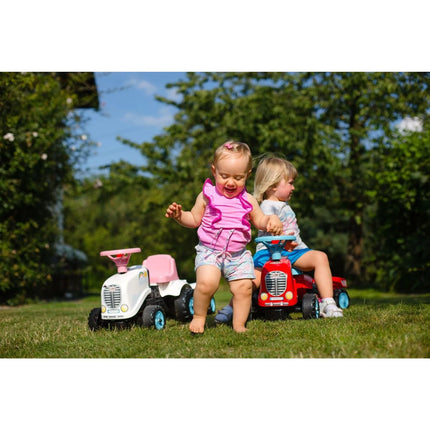 FALK Rutschfahrzeug Traktor Go Farm rot mit Lenkrad und Anhänger mit Ladefläche