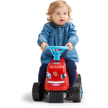 FALK Rutschfahrzeug Traktor Go Farm rot mit Lenkrad und Anhänger mit Ladefläche