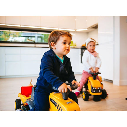 FALK Rutschtraktor Traktor JCB gelb mit Lenkrad und Kippanhänger