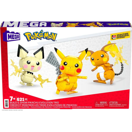 MEGA Baue und stelle Pikachu und sein Entwicklungs-Trio aus Pokémon zusammen