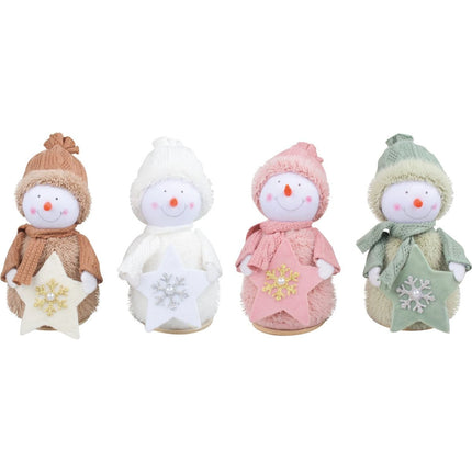 Dekoration Schneemann mit gestrickter Mütze grün