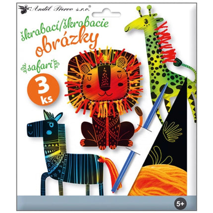 Set aus Kratzbildern mit Zubehör Safari 19 x 22 cm