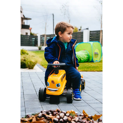FALK Rutschtraktor Traktor JCB gelb mit Lenkrad und Kippanhänger